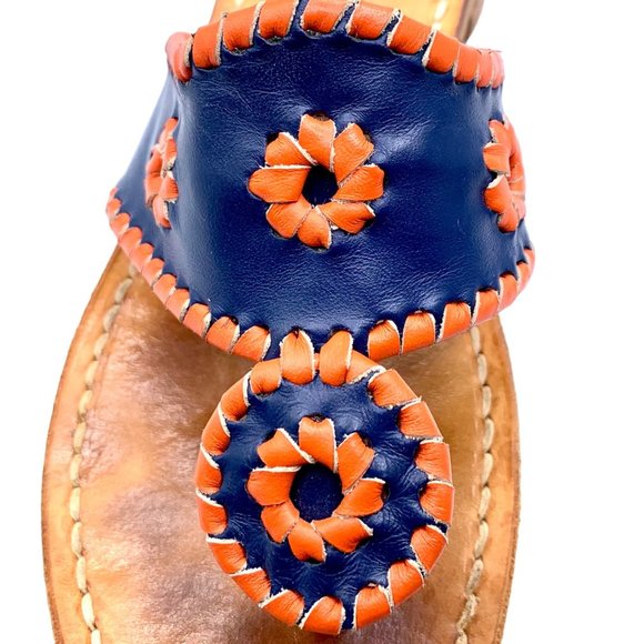 Jack Rogers Navajo Rattan Open Toe Slide On Sandals Midnight Blue Red 6 Leather - Picture 4 of 10